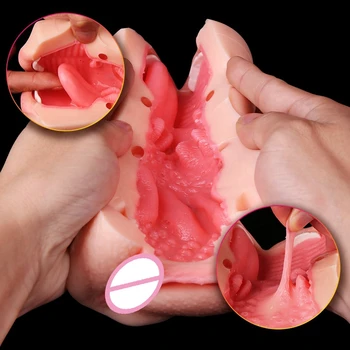 Realus Makšties Nekilnojamojo Pūlingas ir Burną, Burnos Silikono Vyrų Masturbator Dirbtinis 3D Giliai Gerklės Kišenėje Pūlingas Sekso žaisliukai Vyrams