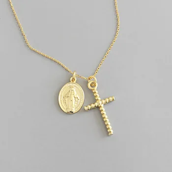 Religinių 925 sterlingas sidabro twist kryžiaus karoliai moterims, Naujas aukso spalvos Mergelės Marijos pakabukas karoliai moteris papuošalai