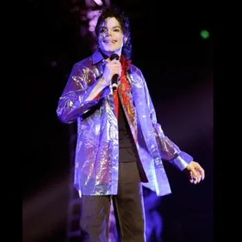 Retas PUNK Rock Atsitiktinis Klasikinis MJ vaivorykštės blyksnis raudonos organza mygtuką priekyje, Tai ji marškinėliai Michael Jackson Kostiumas