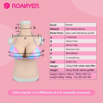 Roanyer crossdressing G taurė ilgai krūtų formos silikono fake boobs didelis False pechos už crossdress cosplay maskuotis shemale