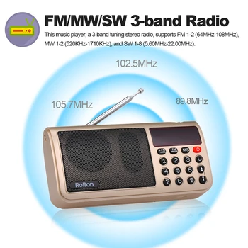 Rolton T50 Nešiojamų FM/MW/SW Radijo MP3 Muzikos Grotuvą, Skaitmeninės su LED Ekranas Paramos Micro TF Kortelę mini radijo fm Garsiakalbis