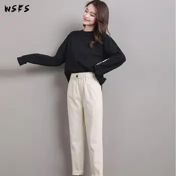 Rudens/žiemos 2021 Naujas Medvilnės Kelnės Priemiestinių Pietų Korėja Edition Kelnės Moteriška Koja Prarasti Mygtukus Rodyti Plonas Haroun Kelnės