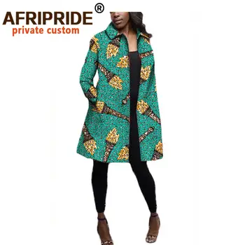 Rudenį afrikos moterų kailis AFRIPRIDE Visą rankovėmis, ilgas, atsitiktinis paltai su dviem kišenėmis super vaškas, medvilnės plius dydis A722404