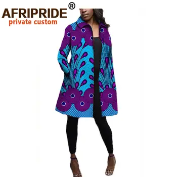 Rudenį afrikos moterų kailis AFRIPRIDE Visą rankovėmis, ilgas, atsitiktinis paltai su dviem kišenėmis super vaškas, medvilnės plius dydis A722404