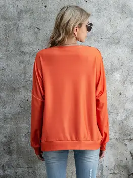 Rudenį ilgomis Rankovėmis Prarasti Viršūnes Atsitiktinis Palaidinės Moterims 2020 Mados Mygtuką Orange Blue Femme Puloveris Blusas Negabaritinių marškinėliai