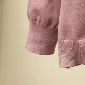 Rudenį Nauji moteriški Megztiniai Mados Iškirpte Pearl Duobute vientisos Spalvos Mezgimo Moterų Puloveriai Moterų Negabaritinių Megztinis