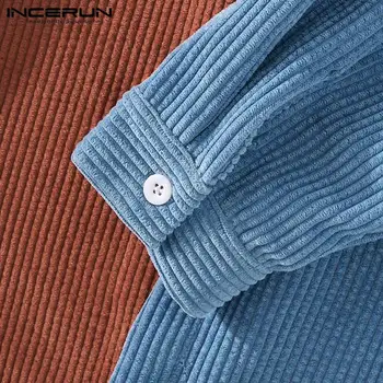 Rudenį Vyrų Velvetas Marškinėliai ilgomis Rankovėmis Atvartas Kišenės Kratinys 2021 Atsitiktinis Viršūnes Mygtuką Streetwear Camisa Masculina S-3XL INCERUN