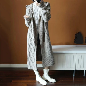 Rudenį, Žiemą Naujas Megztiniai Mados 2020 M. Moteris Korėjos Tirštėti Šilti Paltai Moterims, Ilgai Pasukti Džemperis Cardigan