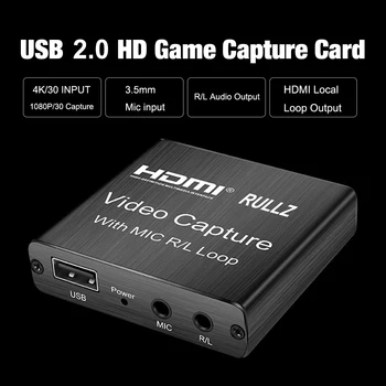 Rullz 4K USB 2.0 HDMI Video Capture Card Garso Loop Out, Mic In Žaidimas Įrašymo Plokštė 1080P Transliacija už PS4 Xbox PC Swich