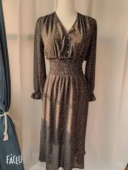 S-XL Plus Size Naują Pavasario moterų Suknelė Mergaitėms Šifono Moterų Vintage Suknelė Šalis, negabaritinių ilgomis Rankovėmis Moterų Suknelės, Skraistės Vestido