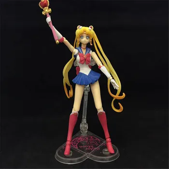 Sailor Moon Anime Veiksmų Skaičiai PVC Kristalų Žaislai Kilnojamojo Usagi Tsukino 15cm Modelio Mergina Lėlės Statulėlės Dekoro Namų Plaukti Mėnulis Dovana