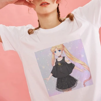Sailor Moon Vasaros Mados Marškinėliai Moterims Harajuku Trumpas Rankovės Įdomus Ulzzang T-shirt 