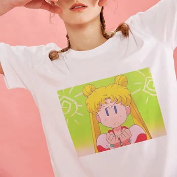 Sailor Moon Vasaros Mados Marškinėliai Moterims Harajuku Trumpas Rankovės Įdomus Ulzzang T-shirt 