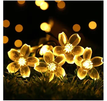 Saulės šviesos Girliandomis 5m-7m 12m 22M Persikų, Gėlių Saulės Lempos Galios LED String Pasakų Žibintai 6 V Sodo Kalėdų Dekoro Lauko