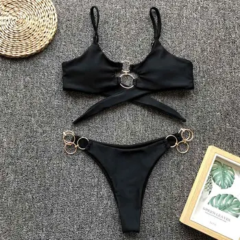 Seksualus Brazilijos Leopard Bikini 2019 Nauji Metaliniai Žiedai Brazilijos Moterų Maudymosi Kostiumėliai, Moterų Maudymosi Kostiumėlį, Thong Bather Maudymosi Kostiumą Plaukti 5108