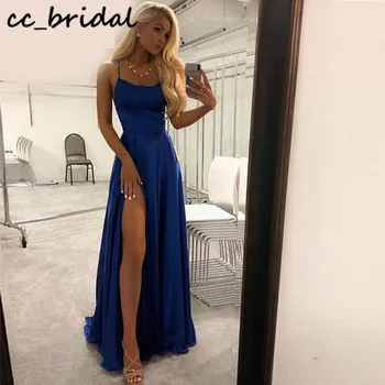 Seksualus Criss-Cross Atgal Ilgai Prom Dresses 2021 Elegantiškas Royal Mėlyna Suknelė Moteris Šalis Nakties Pusėje Padalinta Vestidos de gala