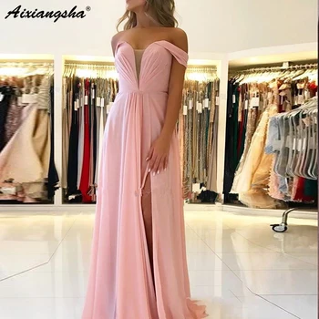 Seksualus, Elegantiškas Prom Dresses Rožinė nuo Peties Giliai V-kaklo Nėrinių Aukštos Ritininės Oficialų Vakare Gown Specialios chalatas de soiree