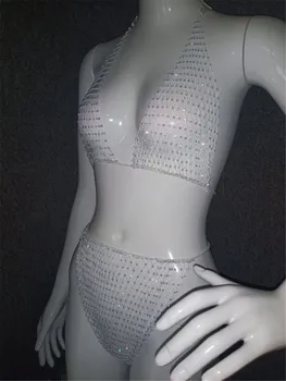Seksualus Kalnų Krištolas Akių Bikini Komplektas Tvarstis Tuščiaviduriai Iš Swimsuit Moterys Mini String Thong Micro Crystal Maudymosi Kostiumą, Naktinis Klubas Šalis