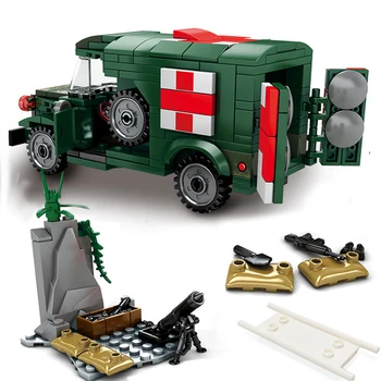 SEMBO 262pcs Karinės Greitosios medicinos pagalbos Pastato Blokas Suderinama WW2 transporto priemonės Kariuomenės sunkvežimis JAV Karys Plytų Švietimo žaislai vaikams