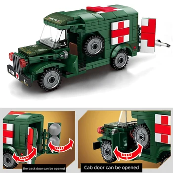 SEMBO 262pcs Karinės Greitosios medicinos pagalbos Pastato Blokas Suderinama WW2 transporto priemonės Kariuomenės sunkvežimis JAV Karys Plytų Švietimo žaislai vaikams