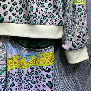 SEQINYY Atsitiktinis Nustatyti, Rudenį, Pavasarį Naują Mados Dizaino 2020 Moterų Megztinis + Midi Kelnes Derliaus Gėlių Leopard Žalia Violetinė Spausdinti