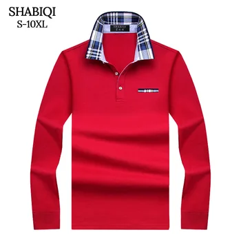 SHABIQI Atsitiktinis medvilnės Vyrų Polo Shirt Mens ilgomis Rankovėmis Kietosios Polo Marškinėliai Camisa Polo Viršūnes Trišakiai Plius dydis 6XL 7XL 8XL 9XL 10XL