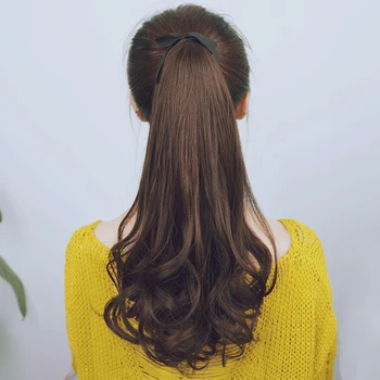 SHANGKE Ilgai Panele, Mergina, Banguoti plaukai surišti į uodegą Perukai Ponio Plaukų Hairpiece Pratęsimo sintetinių įrašus plaukų ponytails hairpieces