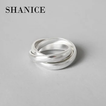 SHANICE 925 Sterlingas Sidabro Papuošalų Mados Chic Atidaryti Žiedai Moterims Matinio Nuobodu Dloss Trivietis Ratas Ins Piršto Žiedą