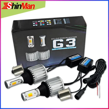 ShinMan 2x Dual Spalva Automobilių Žibintai LED COB1156 PY21W BAU15S LED DRL Dienos šviesos Priekiniai Žibintai, Posūkio Signalai