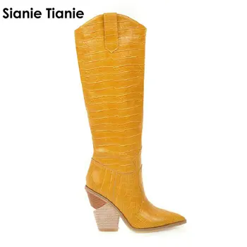 Sianie Tianie 2020 karšto pardavimo geltona balta raudona moteris batai keista aukštakulnius moterys kelio ilgi batai jojimo jojimo laisvi batai