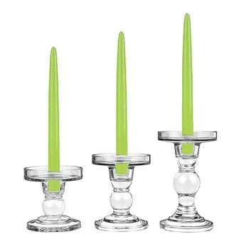 Skaidraus Stiklo Žvakės Laikikliai 3 Ramsčio Siaurėjantys ir Tealight Žvakės, Puikus Dekoro Žvakidės Rinkinys