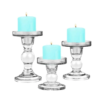 Skaidraus Stiklo Žvakės Laikikliai 3 Ramsčio Siaurėjantys ir Tealight Žvakės, Puikus Dekoro Žvakidės Rinkinys