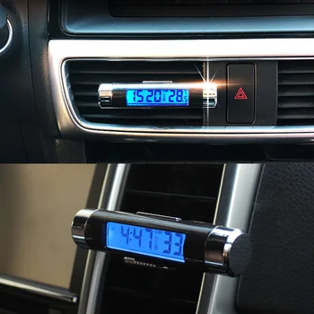 Skaitmeninis automobilių laikrodis LCD Temperatūros Termometras, Laikrodis 2 in 1 Automobilis, Skaitmeninis Laikrodis, Oro Ventiliacijos Angos Klipą laikrodis automobilių