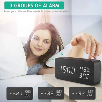 Skaitmeninis Laikrodis-Žadintuvas Balso Kontrolės LED Drėgmės, Temperatūros Ekranas Darbalaukio Medinis Skaitmeninis Laikrodis, Namų Puošybai