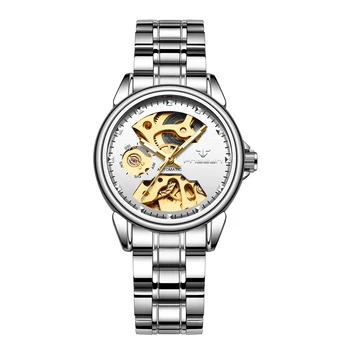 Skeletas Senovinių Moterų Laikrodžiai FNGEEN Prekės Prabangus Automatinis Mechaninis laikrodis Ponios Plieno Moteriška Suknelė Laikrodį Reloj Mujer