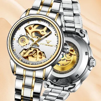 Skeletas Senovinių Moterų Laikrodžiai FNGEEN Prekės Prabangus Automatinis Mechaninis laikrodis Ponios Plieno Moteriška Suknelė Laikrodį Reloj Mujer