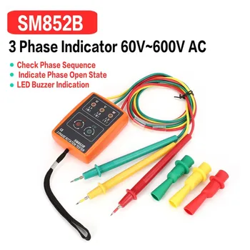 SM852B Fazių sekos Indikatorius, testeris 3 Etapas Sukimosi Testeris, Skaitmeninis Fazės Indikatorius Detektorius LED Metrų 60V~600VAC