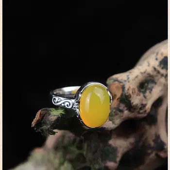 SNew sidabro šviesą nacionalinės stiliaus ovalo žavesio temperamentas topazas agatas atidarymo reguliuojamas moterų žiedas