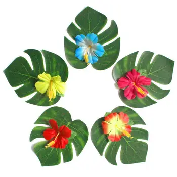 SOLEDI 30PCS Palmių Lapų 24PCS Hibiscus Gėlės Luau Maui Moana Vasaros Paplūdimio Aplinkos Dirbtinių Palmių Lapų, Vestuvių Dekoras