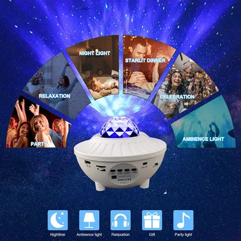 Spalvinga Žvaigždėtas Dangaus Projektorius Blueteeth USB Balso Valdyti Muzikos Grotuvą Naktį LED Lemputė USB Įkrovimo Projekcija Lempos Vaikų Dovanų