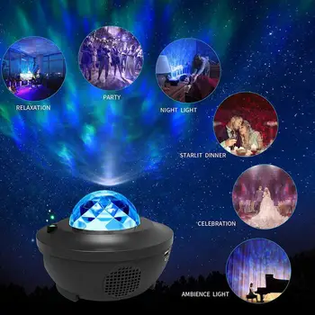 Spalvinga Žvaigždėtas Dangaus Projektorius Blueteeth USB Balso Kontrolės Muzikos Grotuvas LED Nakties Šviesos Romantiška Led Lempos Gimtadienio Dovana Cocina