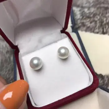 Spalvingas pora 9-10mm pietų jūros balto perlo auskaru 18k