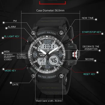 Sporto Laikrodžiai Didelis Ciferblatas Skaitmeninis Kvarcinis LED Karinės Vandeniui Vyrų Laikrodis Taktinis Oda Žiūrėti Vyrams Relogio Masculino