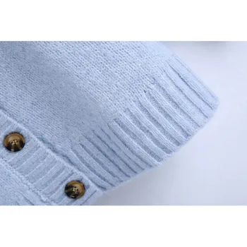 Stilingas Prašmatnus Mėlyna Prarasti Susagstomų Megztinių Moterų Mados Vieno Krūtinėmis V-Kaklo Megztinis Kailis Merginos Atsitiktinis Streetwear