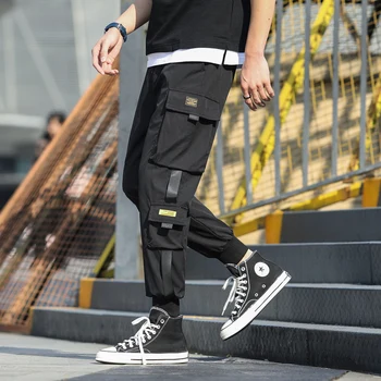 Streetwear Vyrų Hip-Hop Bėgiojimo Kelnės Juostelės Prarasti Mados Krovinių Kelnės Vyrų 2020 Naujas Laisvalaikio Jogger Vyras Haremo Kelnės