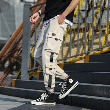 Streetwear Vyrų Hip-Hop Bėgiojimo Kelnės Juostelės Prarasti Mados Krovinių Kelnės Vyrų 2020 Naujas Laisvalaikio Jogger Vyras Haremo Kelnės