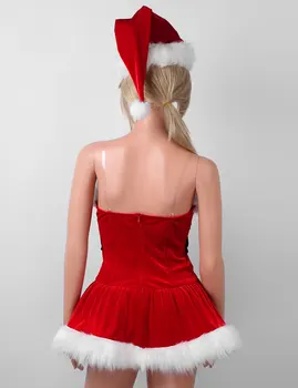 Suaugusiųjų Moterų Raudona Kalėdos Suknelė su Diržo Skrybėlę Seksualus Kalėdų Kostiumai Seksualus Kalėdų Senelio Kostiumas Švenčių Cosplay Kostiumai