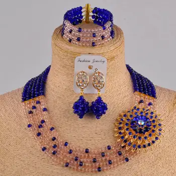 Subtilus žavinga zawalcowany papuošalai royal blue peach moterų nigerijos vestuvių afrikos karoliukai papuošalų rinkinys ABC1022