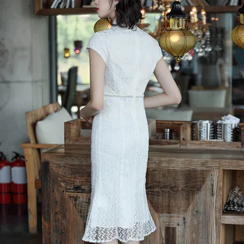Suknelė moteriška vasaros 2019 naujas temperamentas lady trumpas rankovės mandarinų apykaklės suknelių rankų darbo karoliukais siuvinėtų apvalkalas suknelė