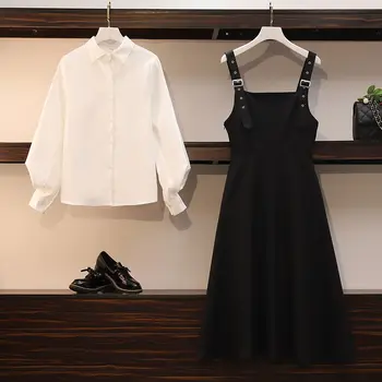 Suknelė Rinkiniai Moterų Plius Dydis 4XL Elegantiškos Mados Elegantiškas Office Lady Komplektai 2 Gabalas korėjos Rudenį Pagrindinio Paprastų Moterų Marškiniai Vestido